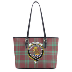 MacGregor Hunting Ancient Tartan Crest Leather Tote Bag