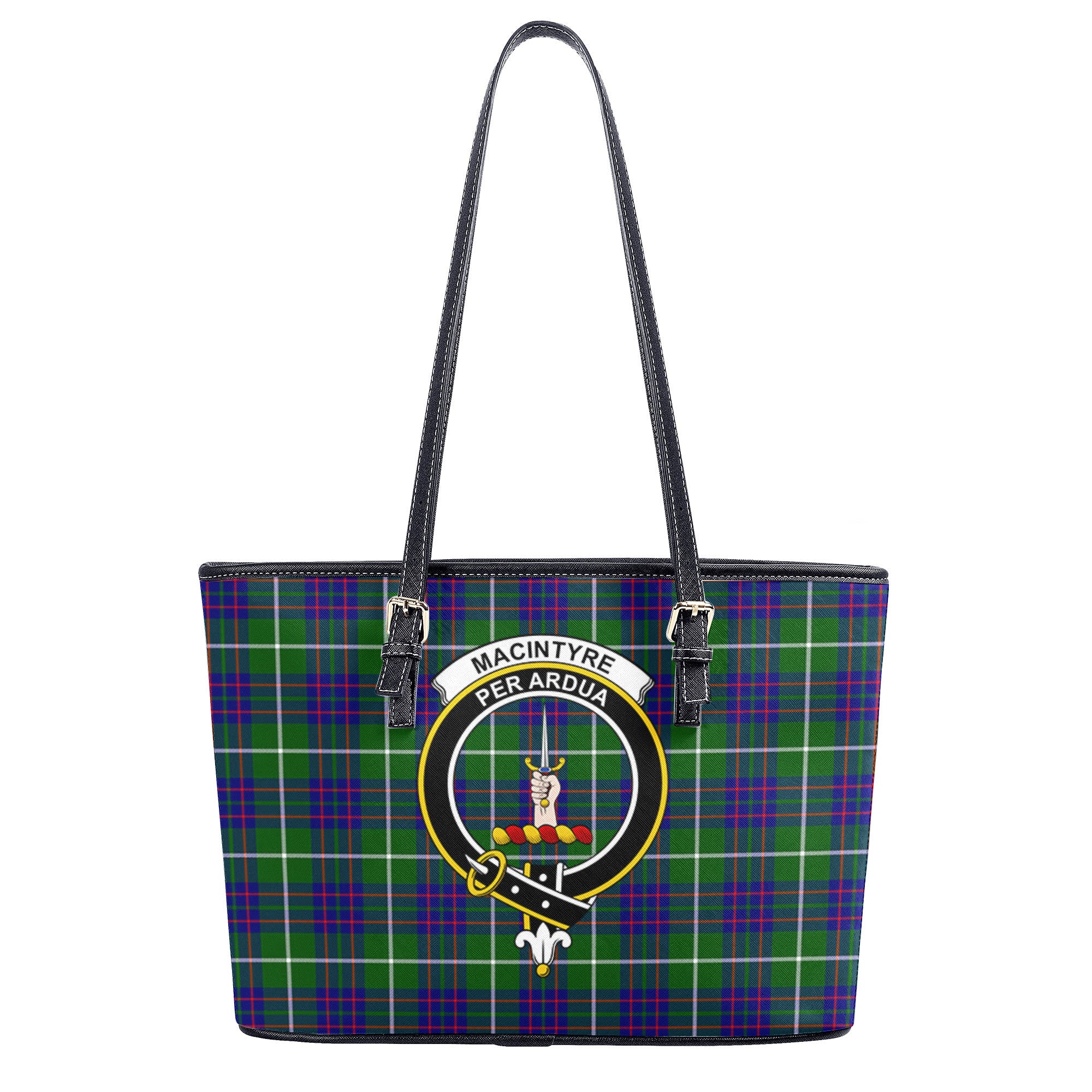 MacIntyre Hunting Modern Tartan Crest Leather Tote Bag