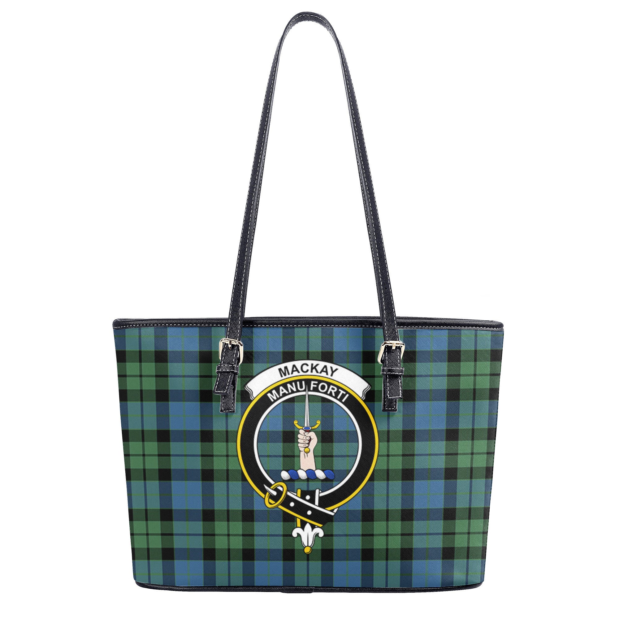 MacKay Ancient Tartan Crest Leather Tote Bag