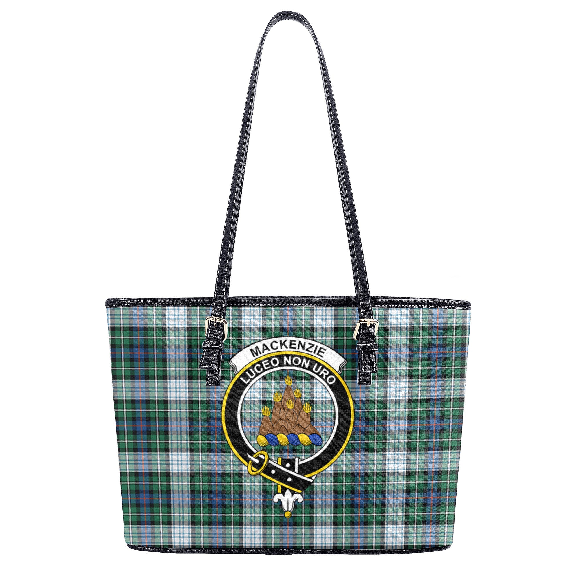 MacKenzie Dress Ancient Tartan Crest Leather Tote Bag