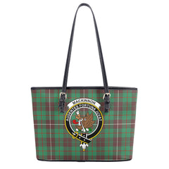 MacKinnon Hunting Ancient Tartan Crest Leather Tote Bag