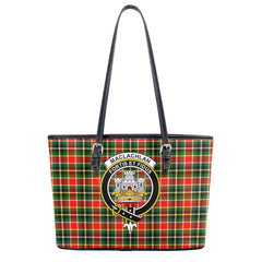 MacLachlan Hunting Modern Tartan Crest Leather Tote Bag