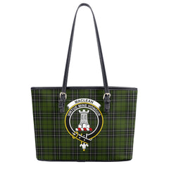 MacLean Hunting Tartan Crest Leather Tote Bag