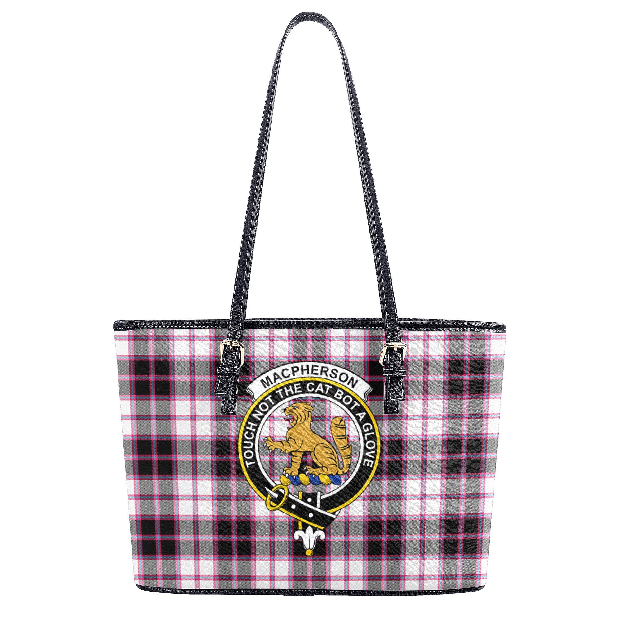 MacPherson Hunting Modern Tartan Crest Leather Tote Bag