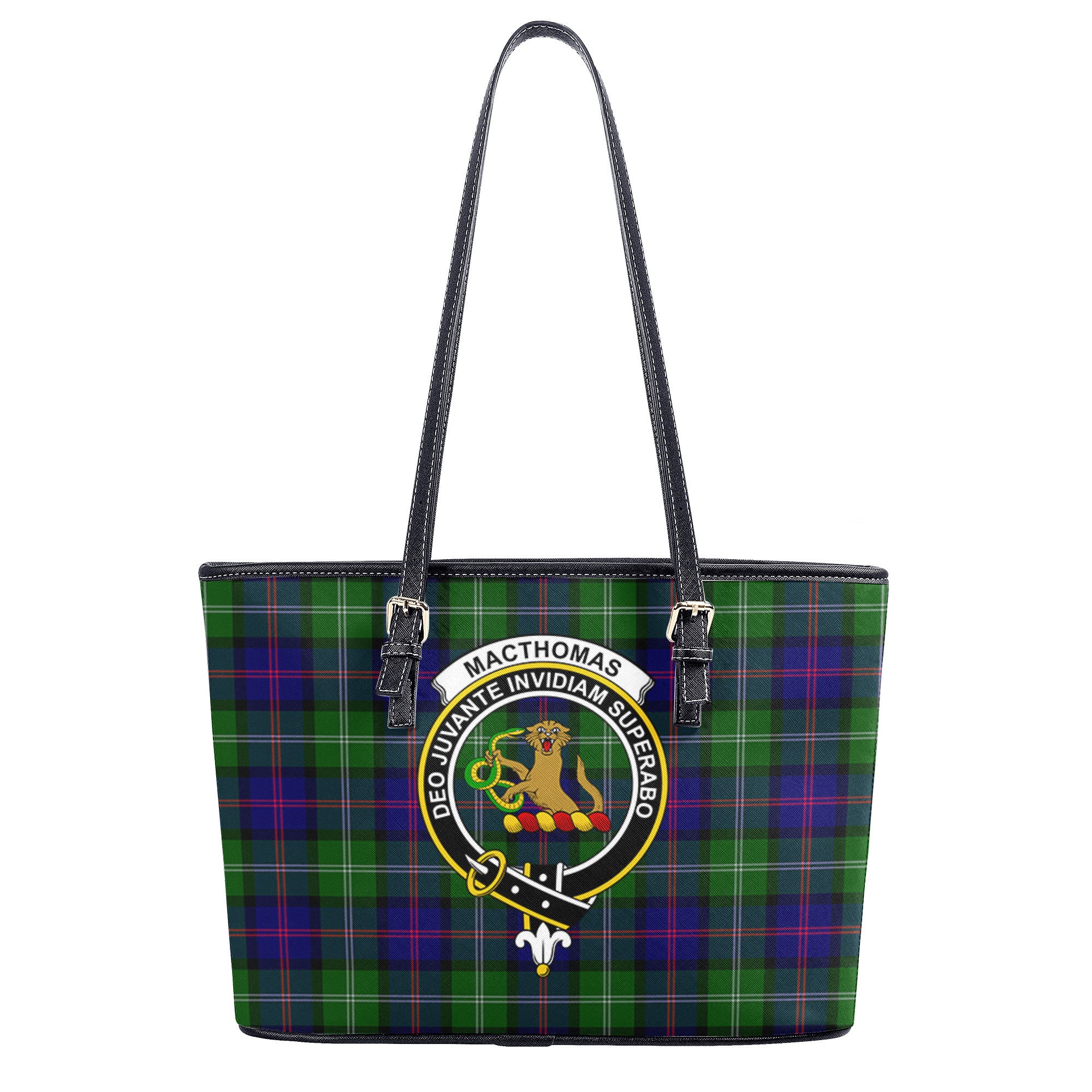 MacThomas Modern Tartan Crest Leather Tote Bag