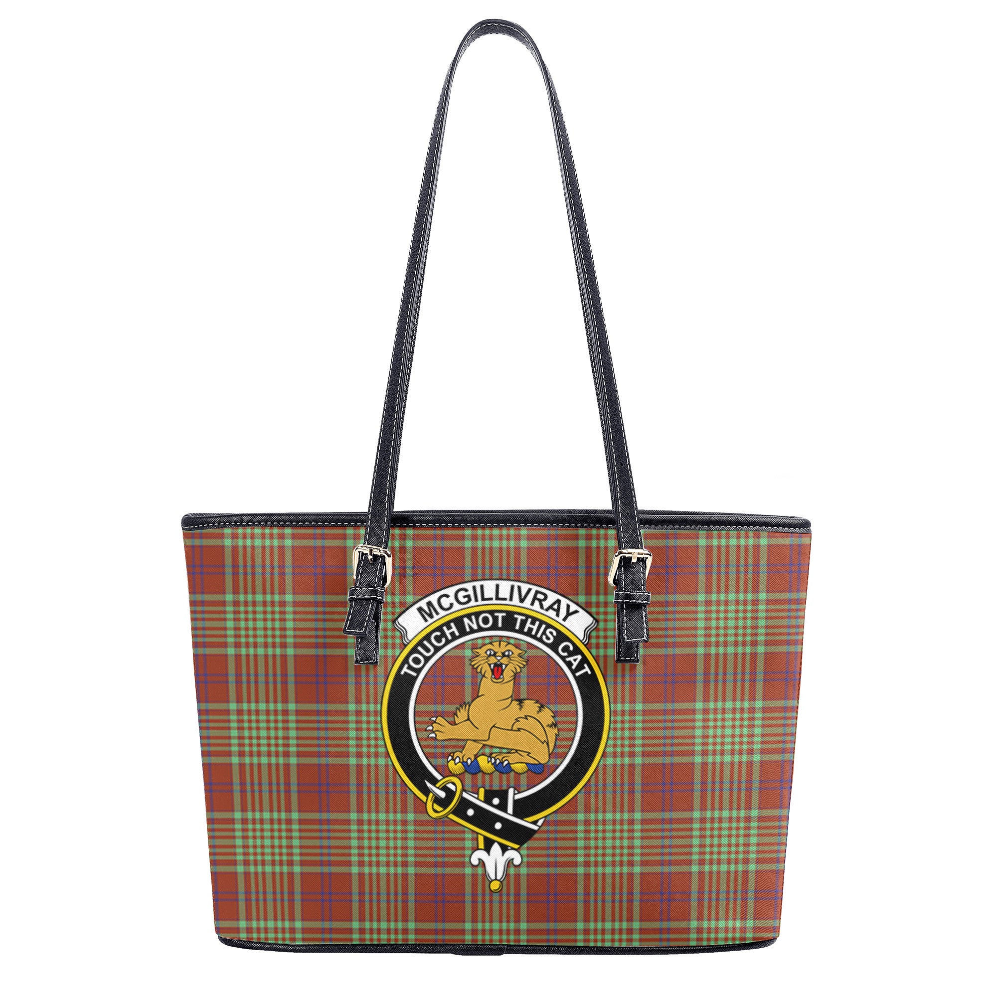 McGillivray Hunting Ancient Tartan Crest Leather Tote Bag