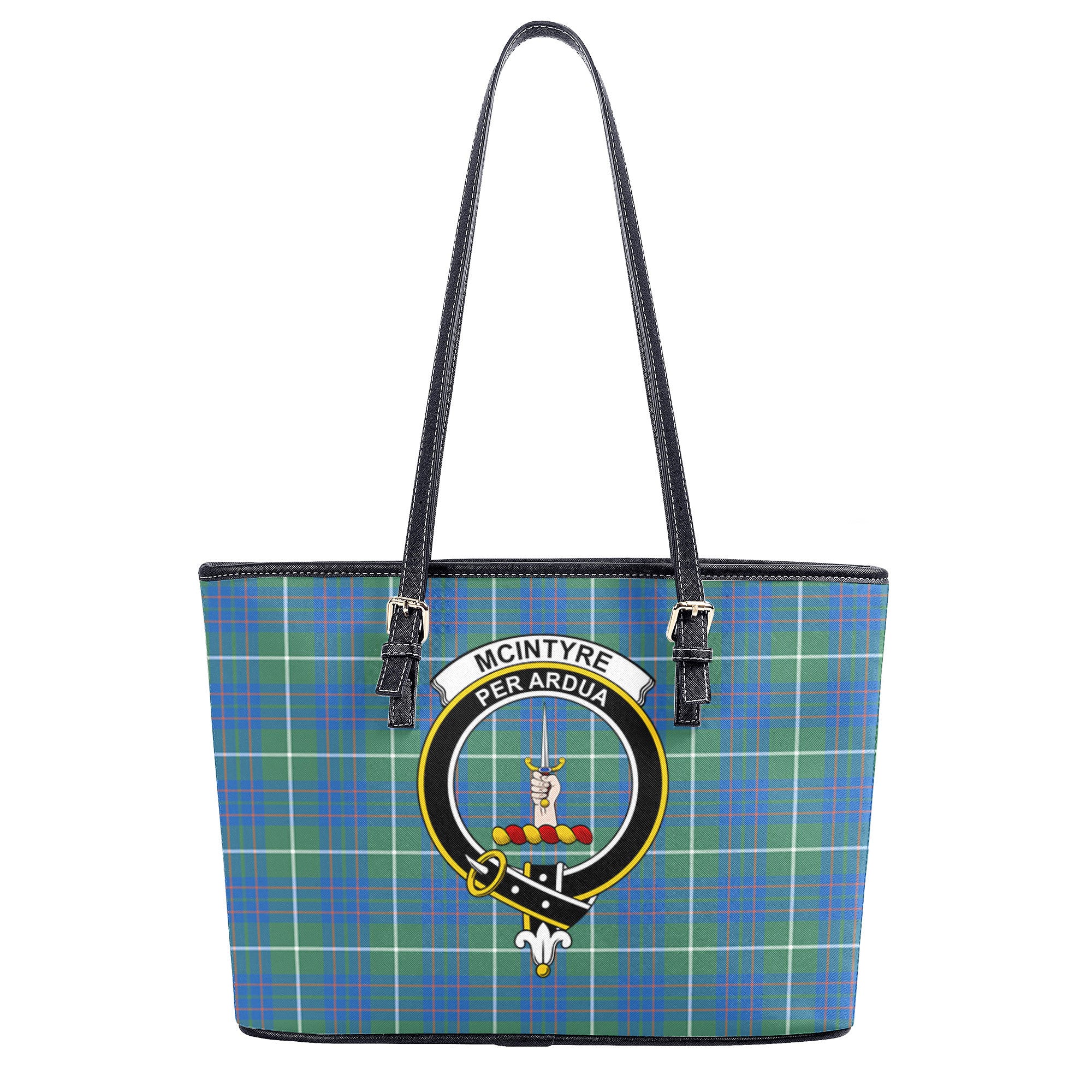 McIntyre Hunting Ancient Tartan Crest Leather Tote Bag