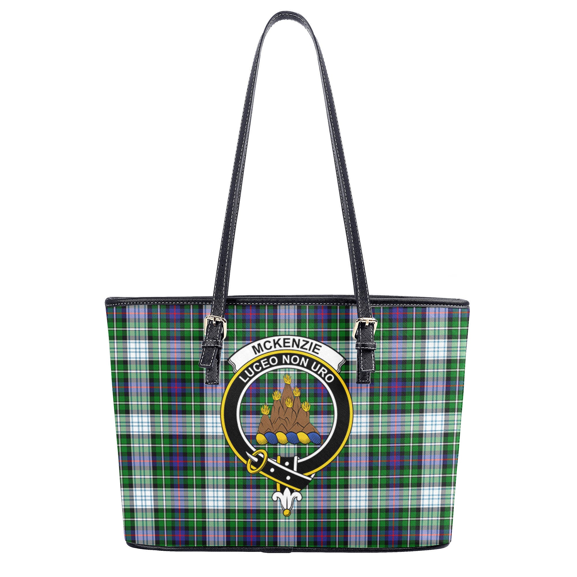 McKenzie Dress Modern Tartan Crest Leather Tote Bag