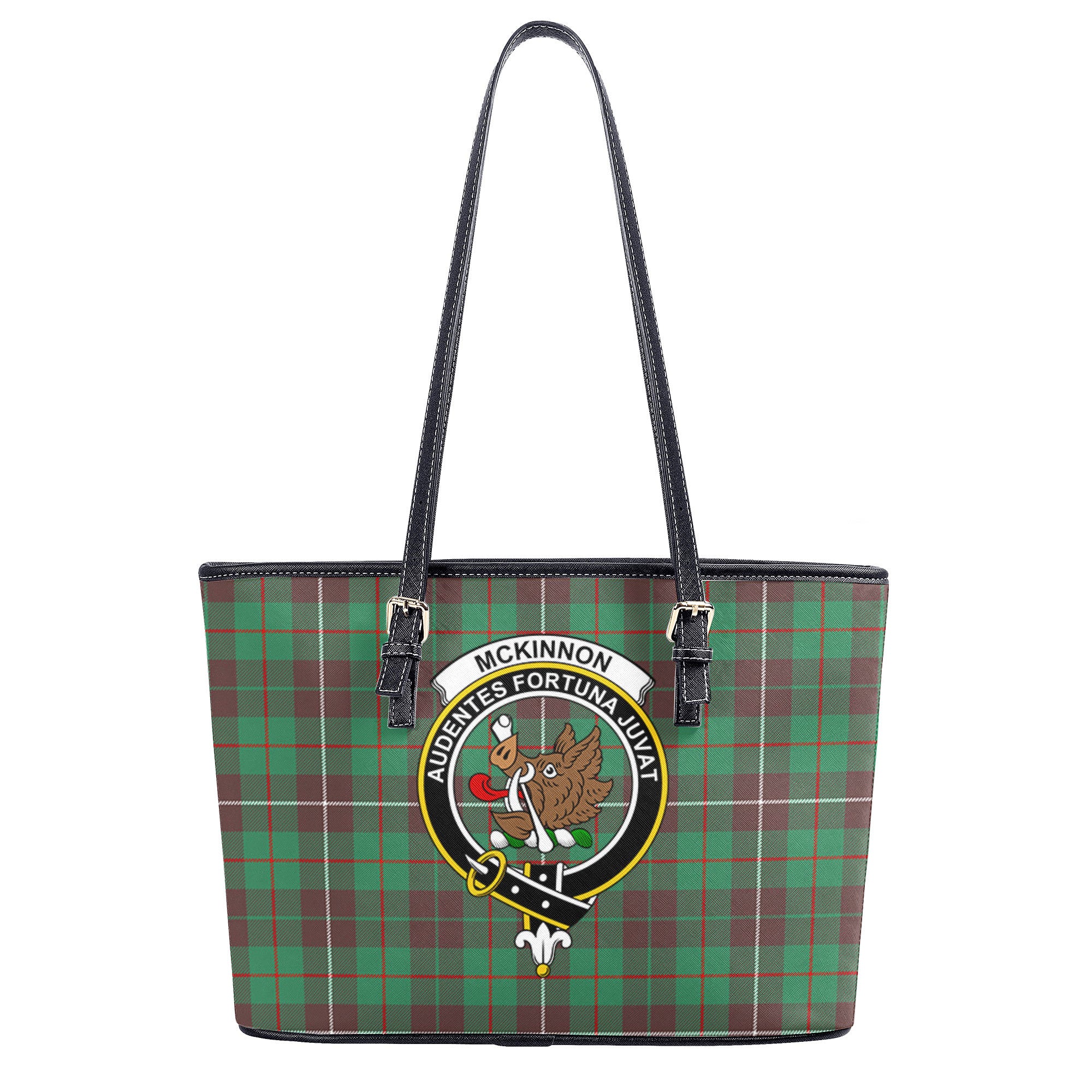 McKinnon Hunting Ancient Tartan Crest Leather Tote Bag