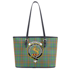 McKintosh Hunting Ancient Tartan Crest Leather Tote Bag