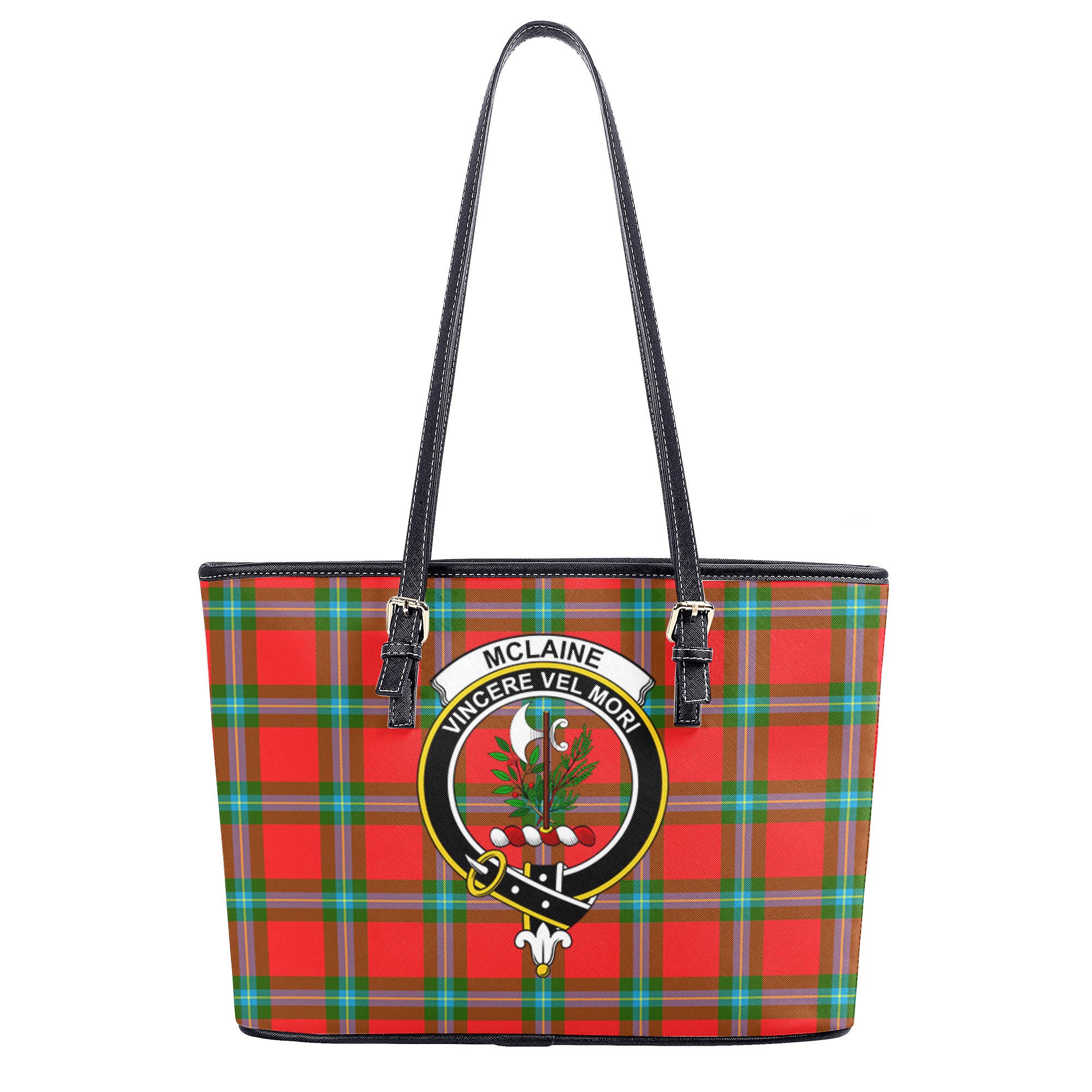 McLaine of Loch Buie Tartan Crest Leather Tote Bag