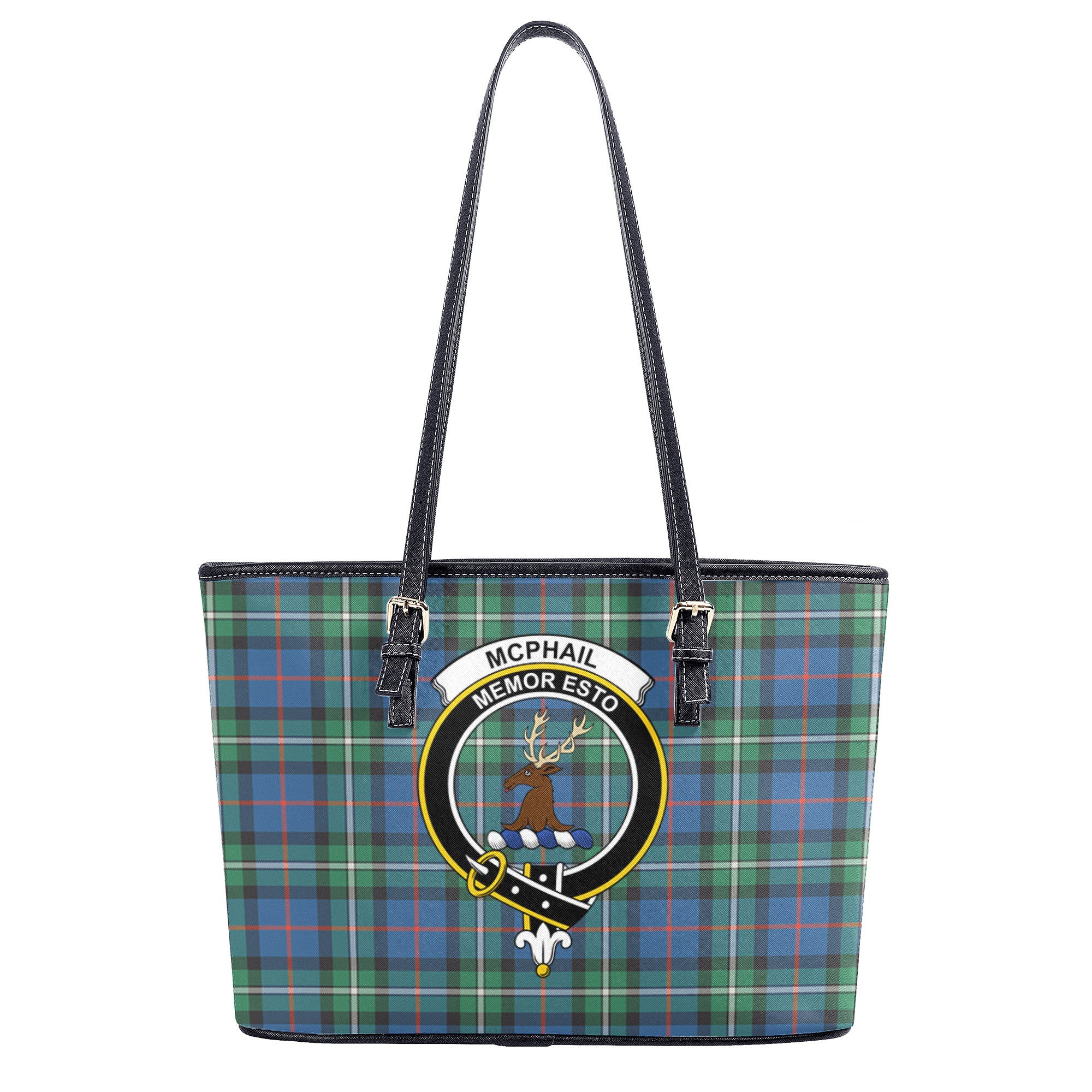 McPhail Hunting Ancient Tartan Crest Leather Tote Bag