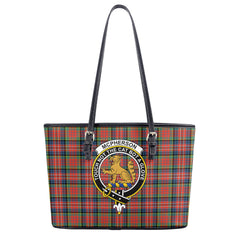 McPherson Ancient Tartan Crest Leather Tote Bag