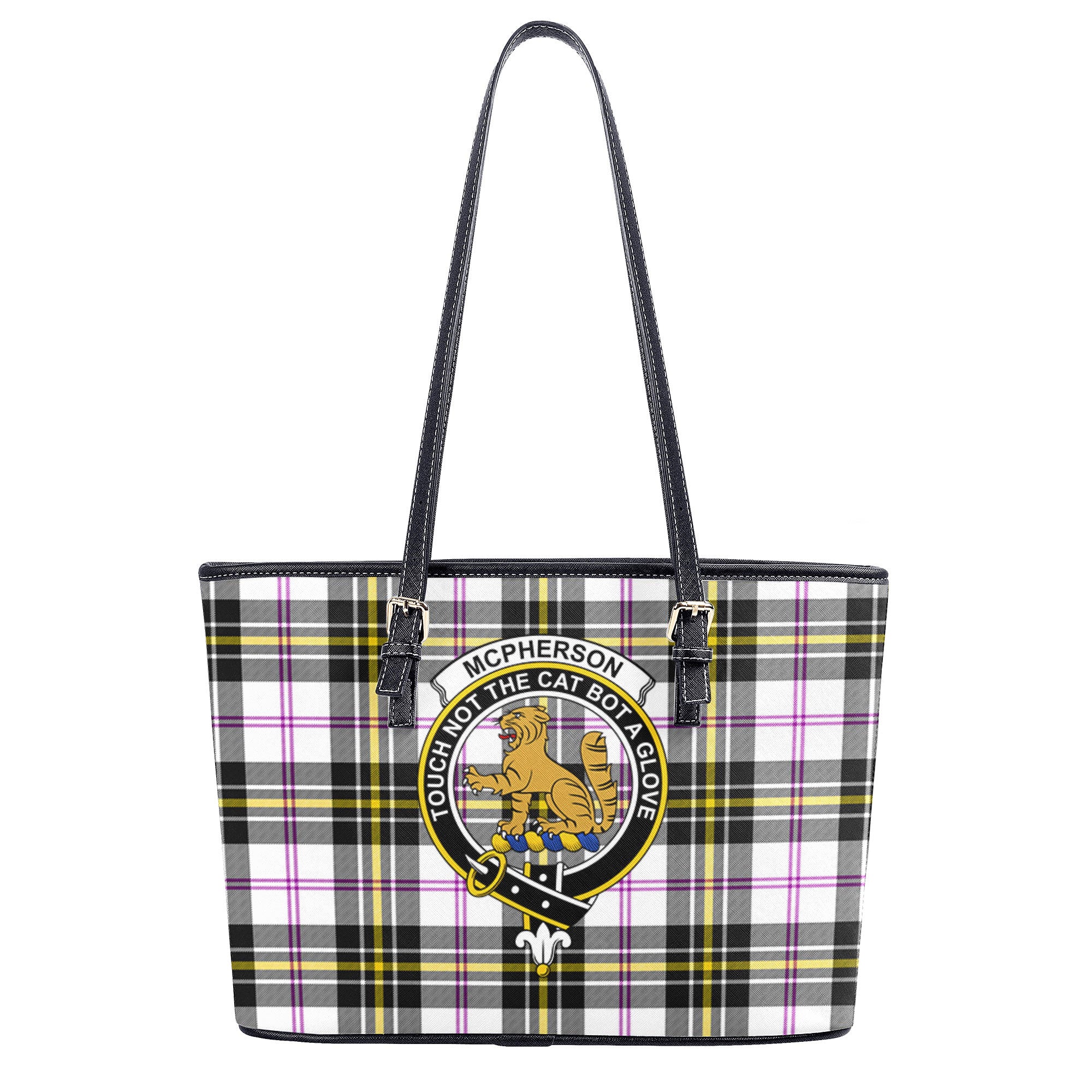 McPherson Dress Modern Tartan Crest Leather Tote Bag