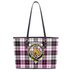 McPherson Hunting Modern Tartan Crest Leather Tote Bag