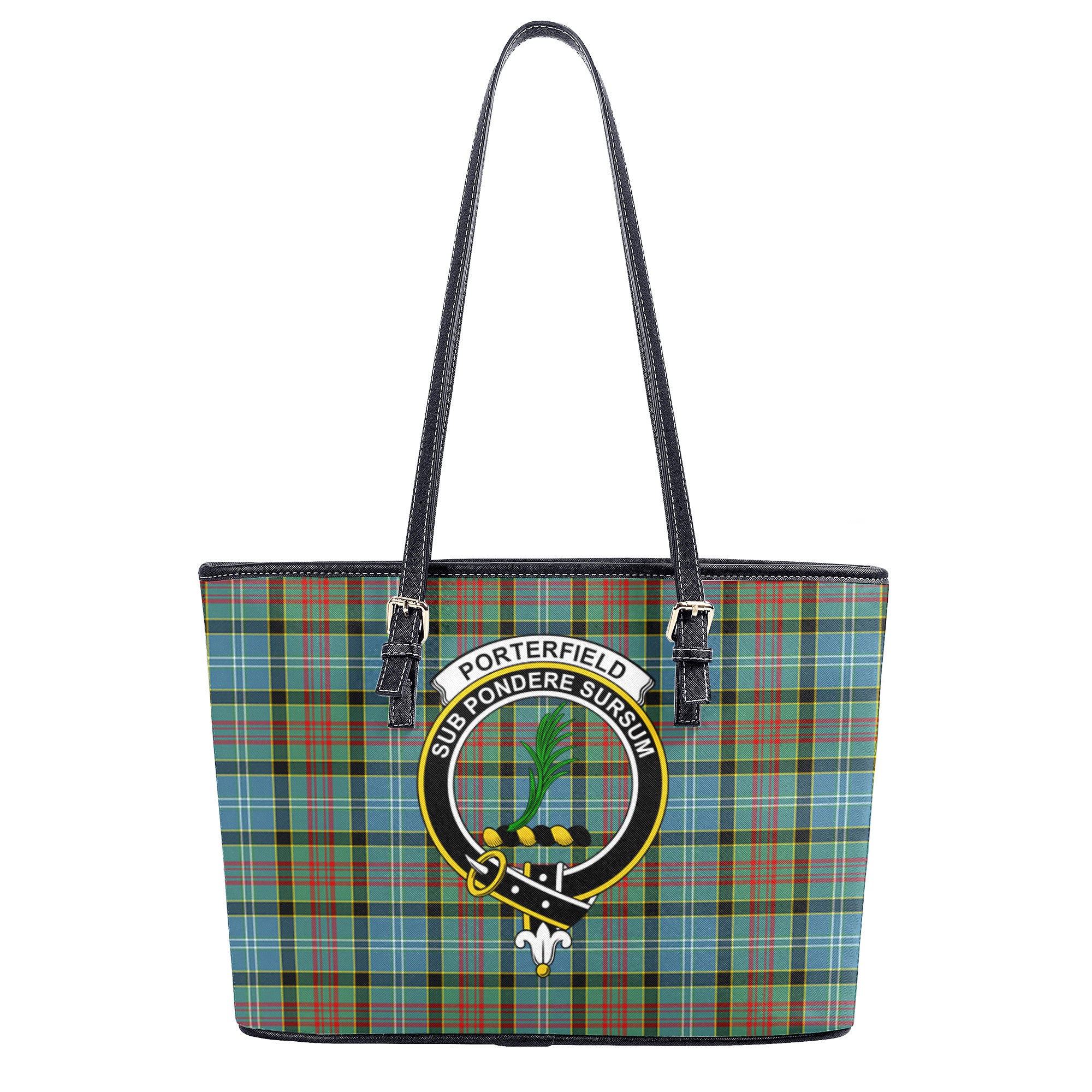 Porterfield Tartan Crest Leather Tote Bag