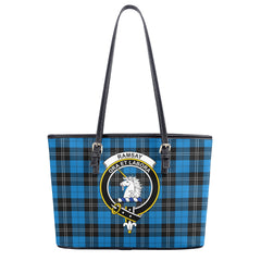 Ramsay Blue Ancient Tartan Crest Leather Tote Bag