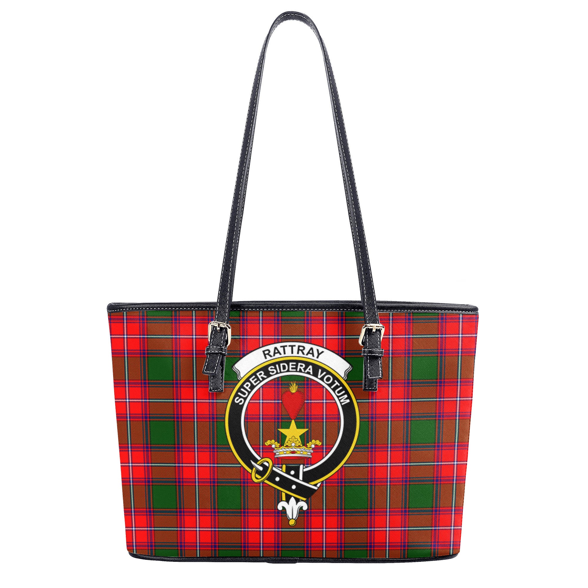 Rattray Modern Tartan Crest Leather Tote Bag