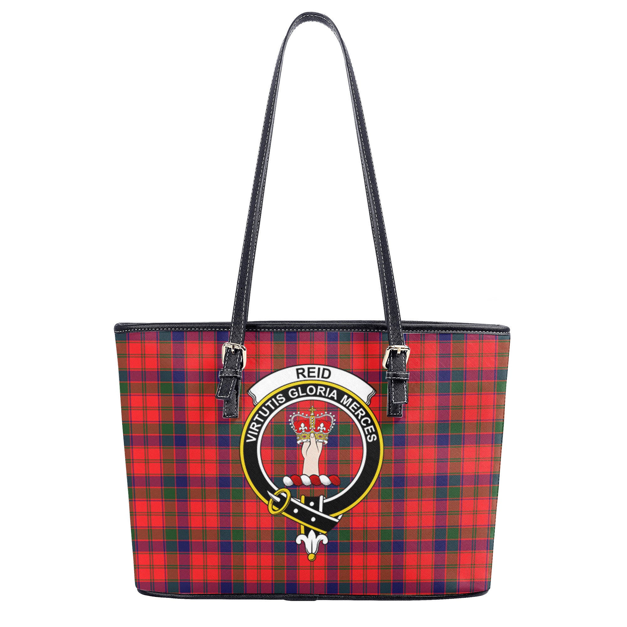 Reid Modern Tartan Crest Leather Tote Bag