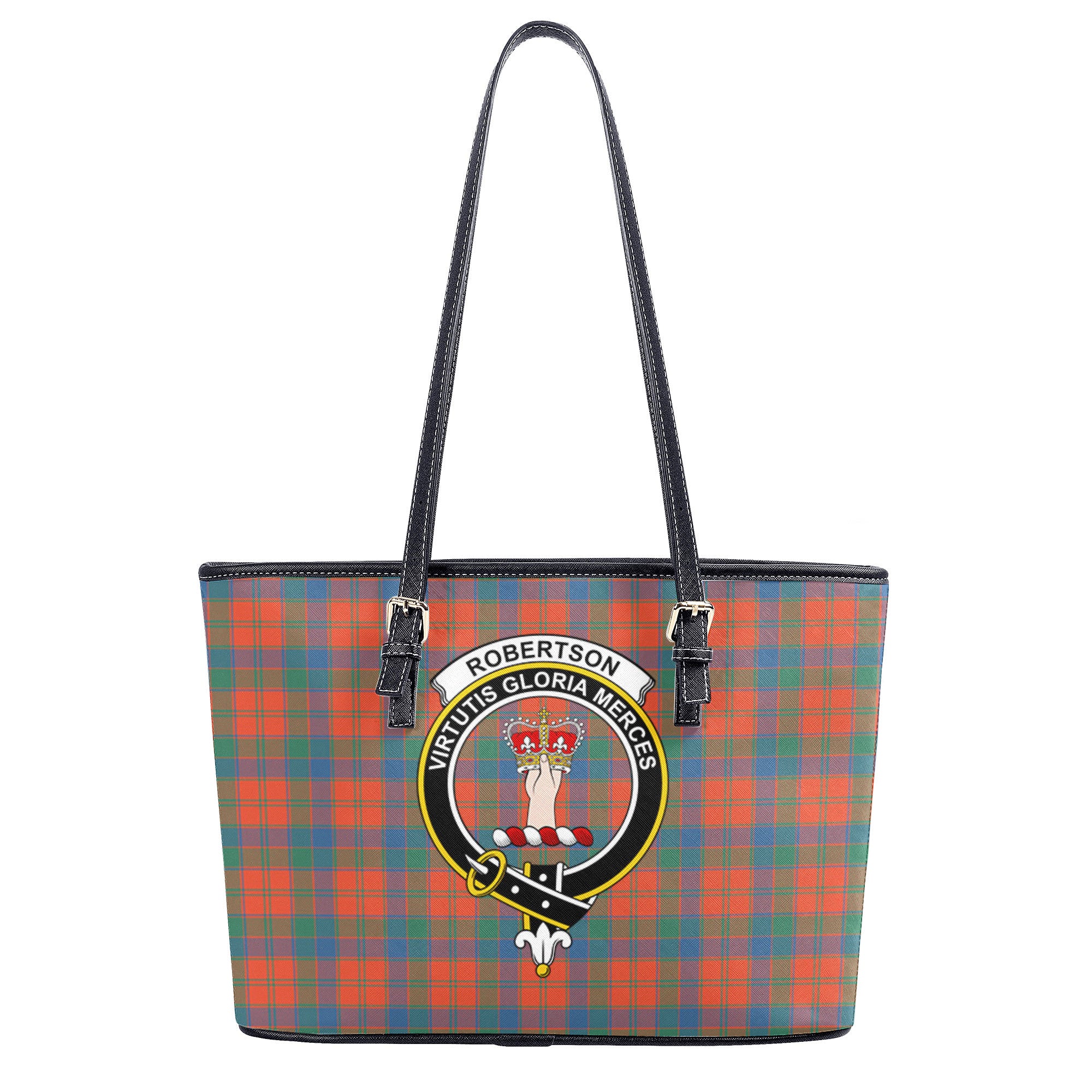 Robertson Ancient Tartan Crest Leather Tote Bag