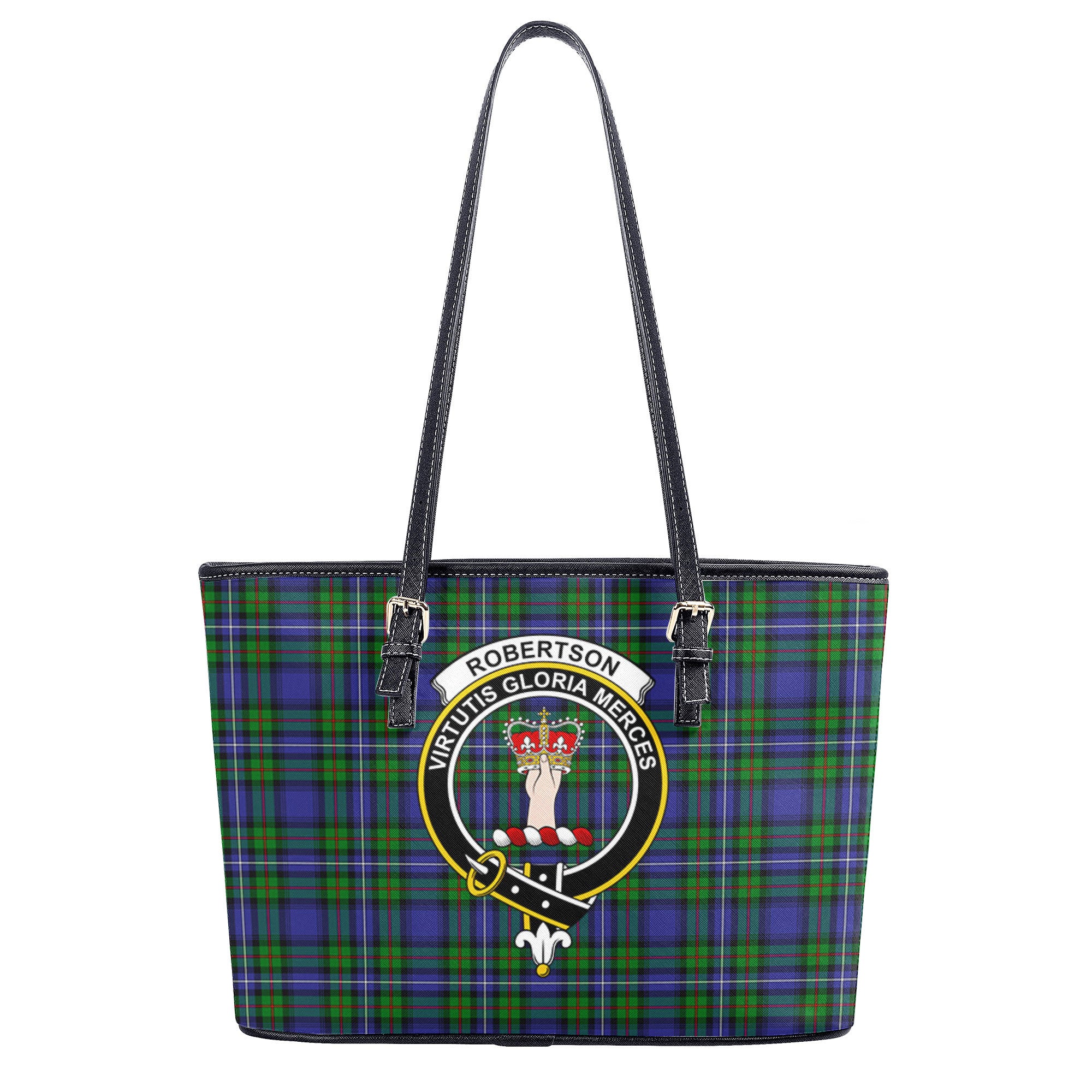 Robertson Hunting Modern Tartan Crest Leather Tote Bag