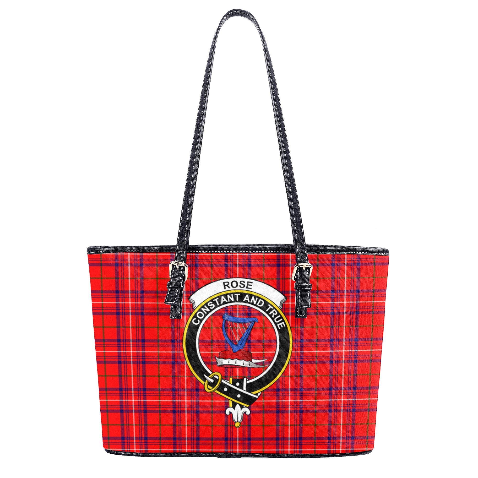 Rose Modern Tartan Crest Leather Tote Bag