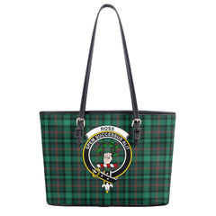 Ross Hunting Modern Tartan Crest Leather Tote Bag