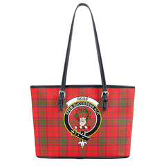 Ross Modern Tartan Crest Leather Tote Bag