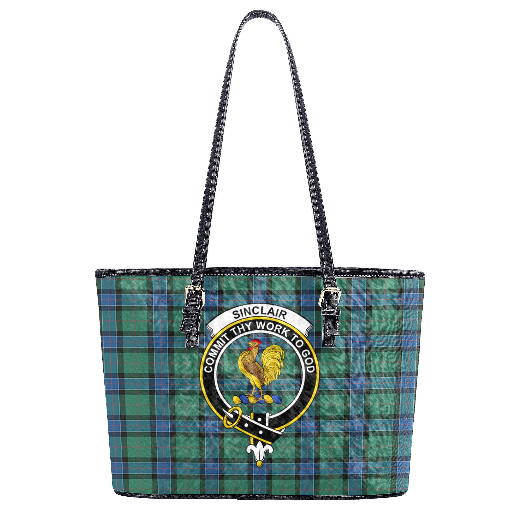 Sinclair Hunting Ancient Tartan Crest Leather Tote Bag