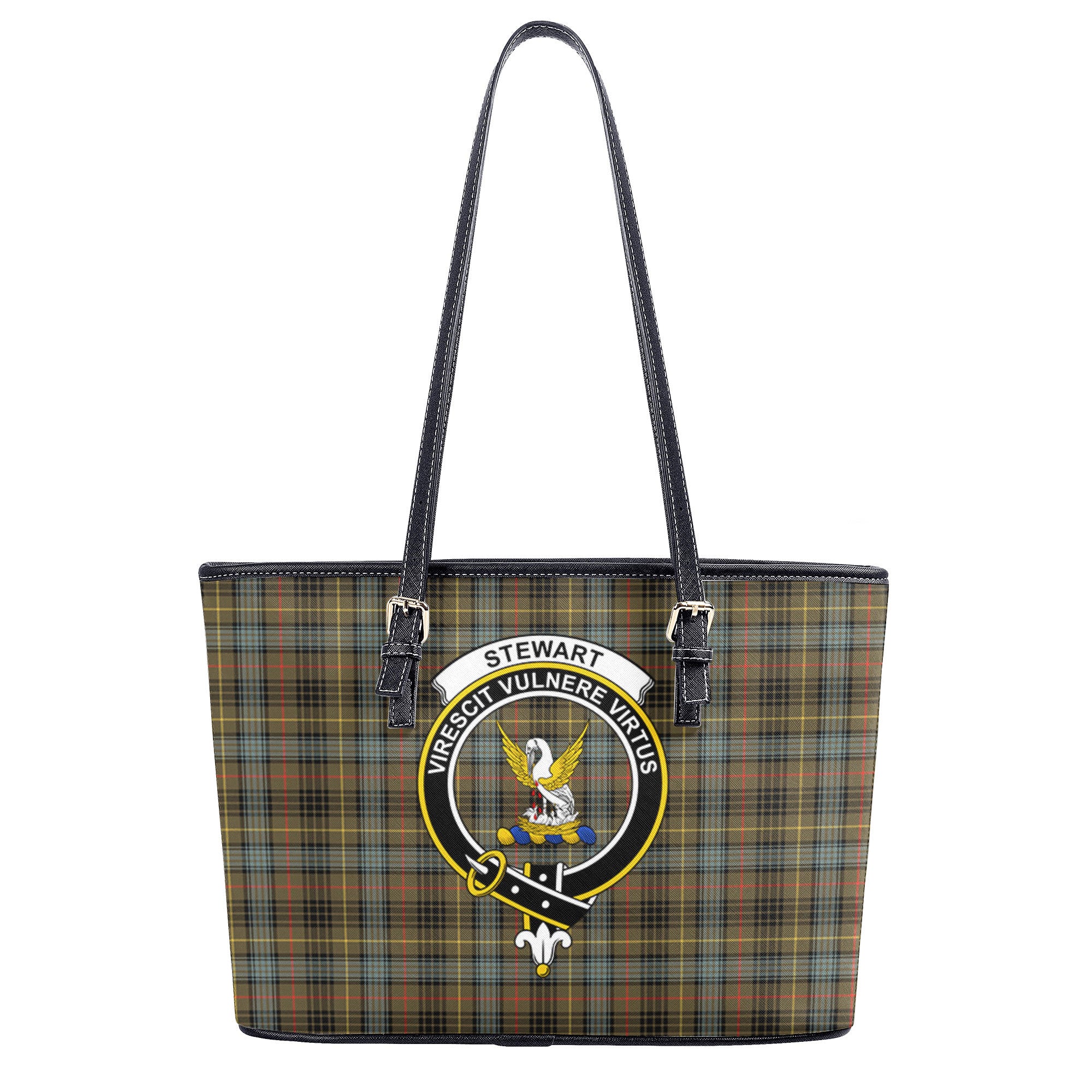 Stewart Hunting Weathered Tartan Crest Leather Tote Bag