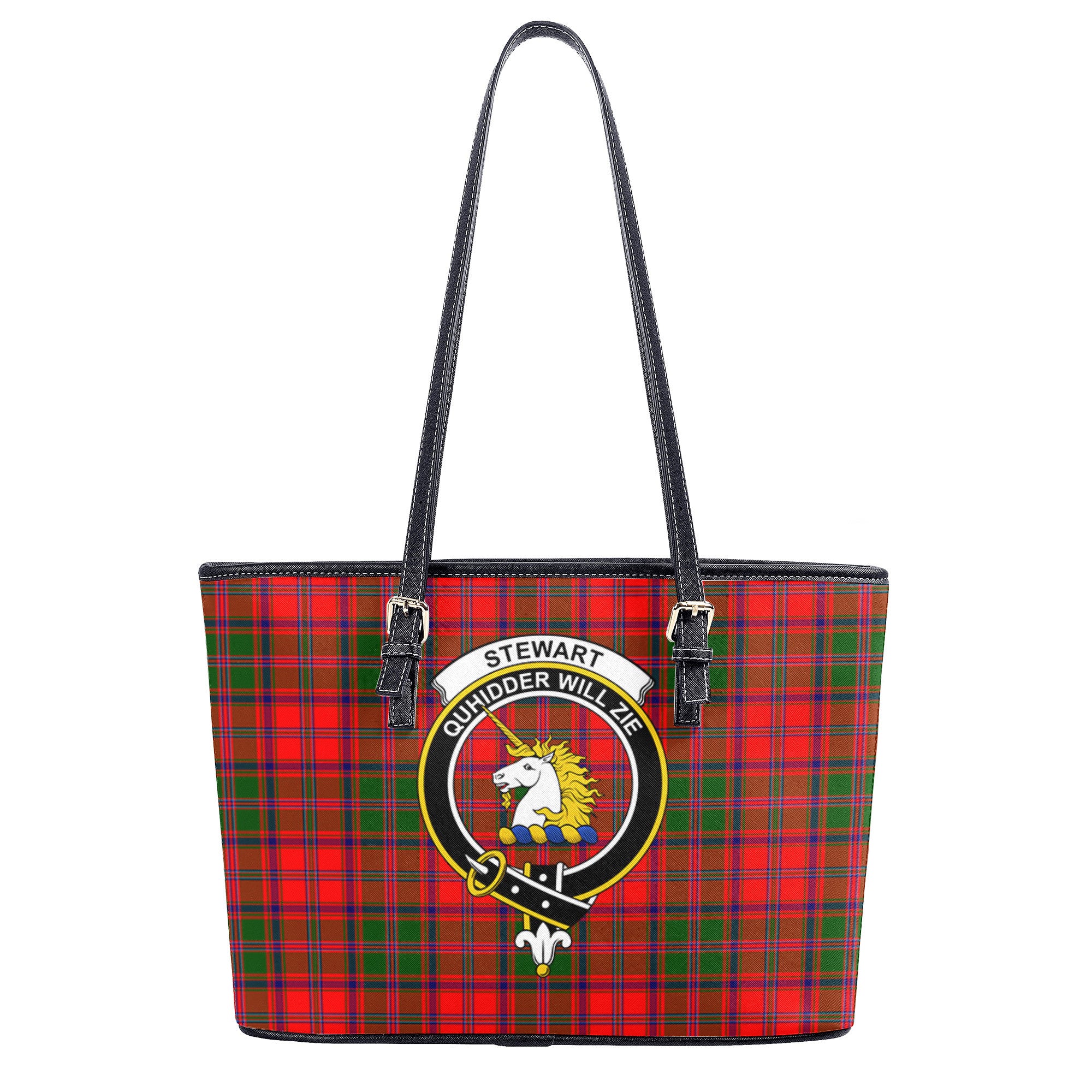 Stewart of Appin Modern Tartan Crest Leather Tote Bag