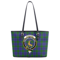 Strachan Tartan Crest Leather Tote Bag