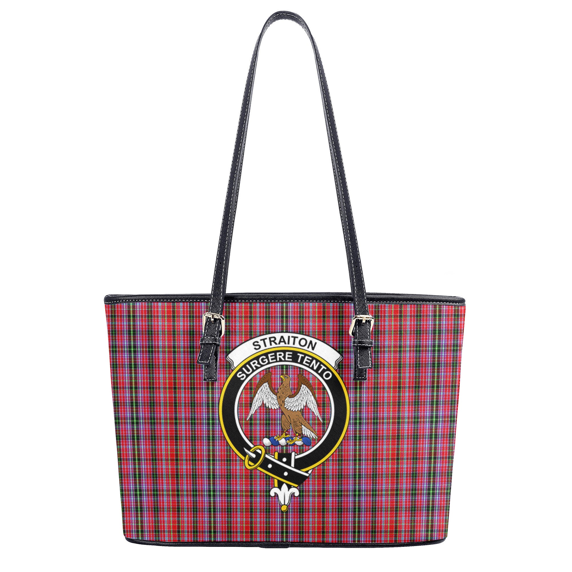 Straiton Tartan Crest Leather Tote Bag