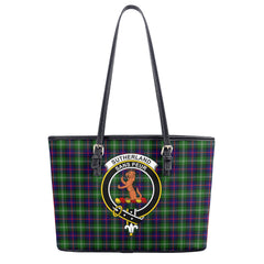 Sutherland Modern Tartan Crest Leather Tote Bag