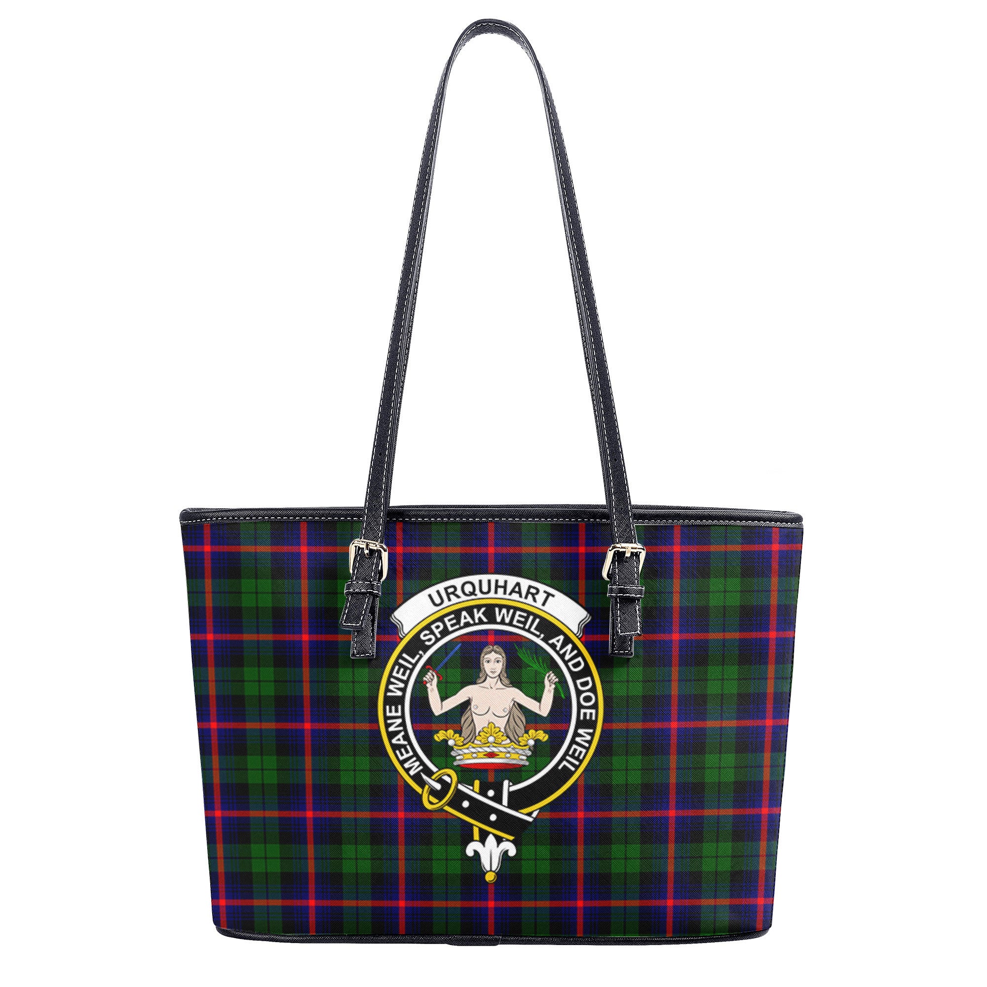 Urquhart Modern Tartan Crest Leather Tote Bag