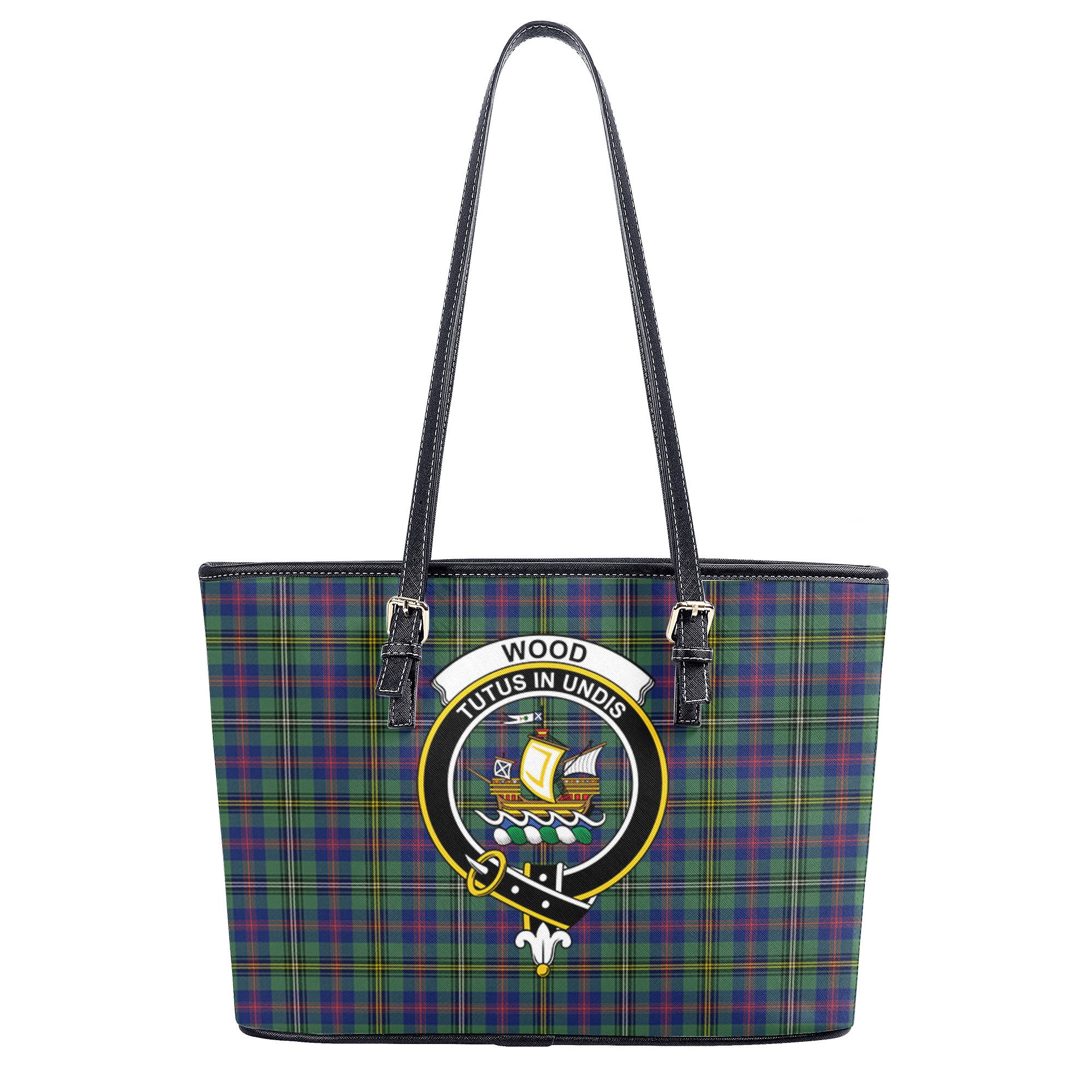 Wood Tartan Crest Leather Tote Bag