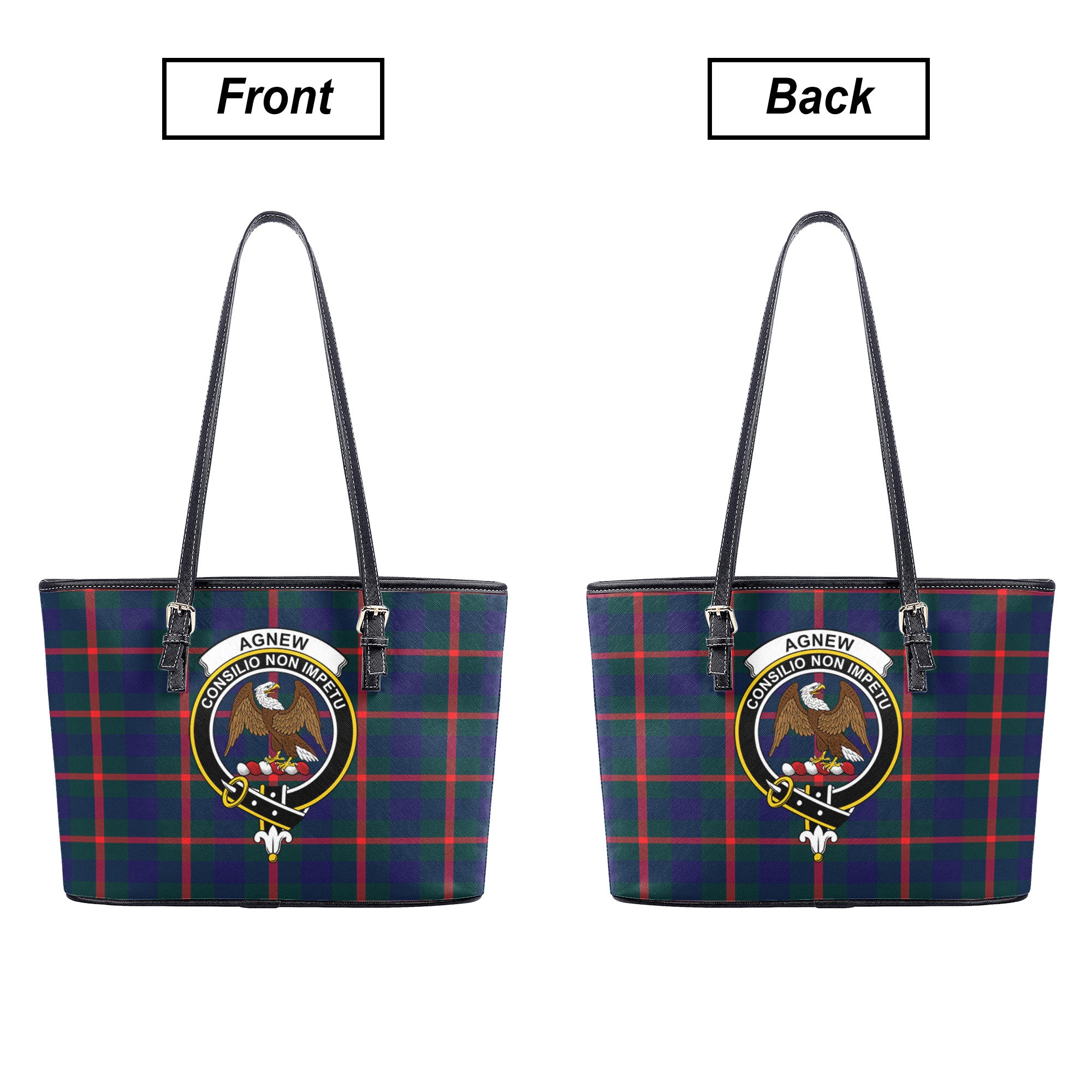 Agnew Modern Tartan Crest Leather Tote Bag