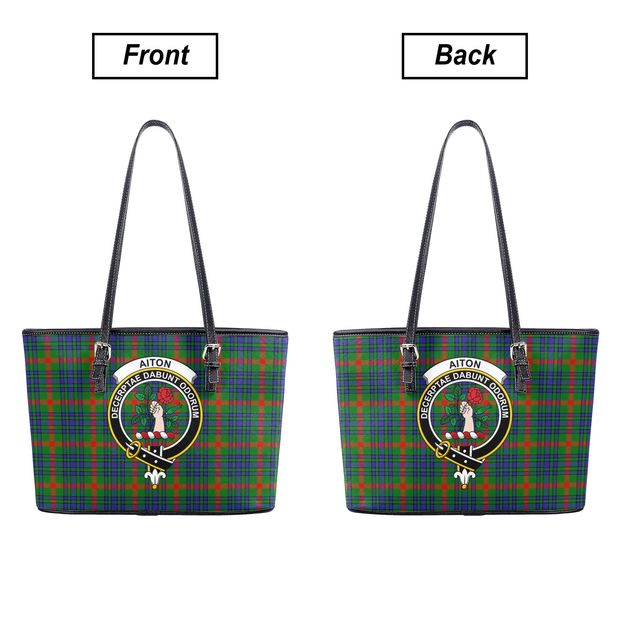 Aiton Tartan Crest Leather Tote Bag