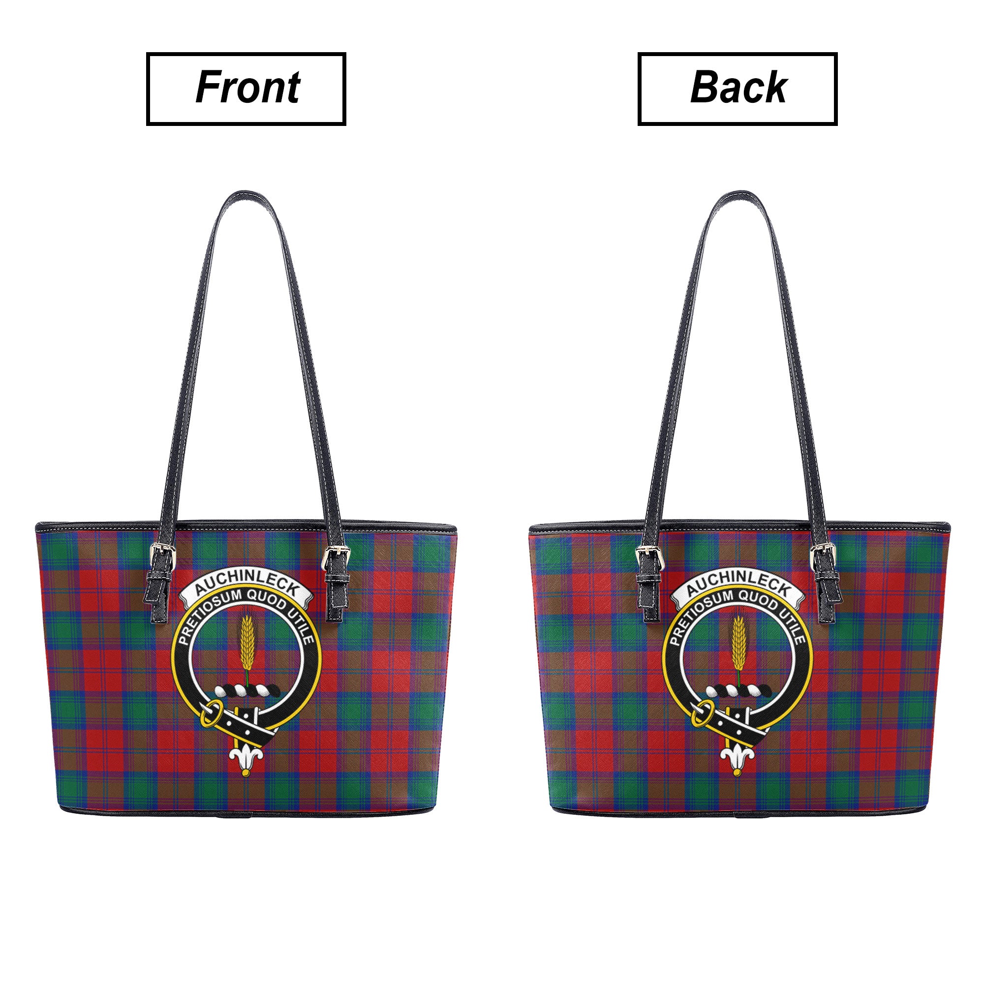 Auchinleck Tartan Crest Leather Tote Bag