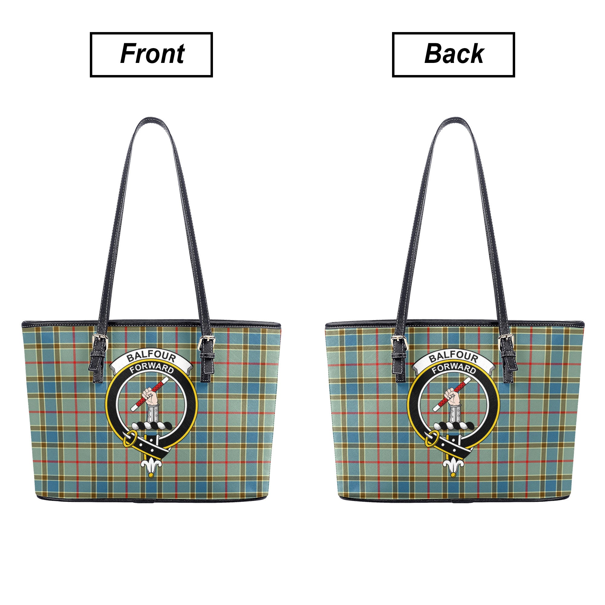 Balfour Blue Tartan Crest Leather Tote Bag