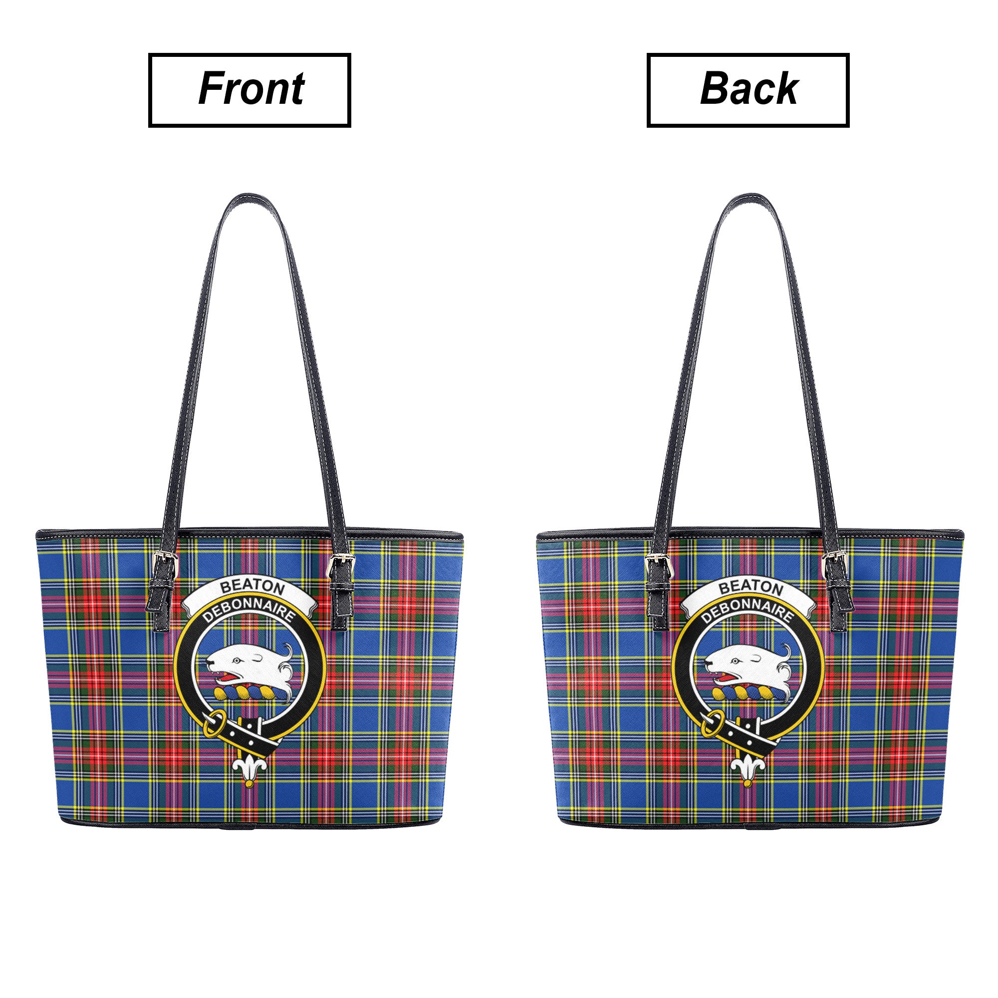 Beaton Modern Tartan Crest Leather Tote Bag