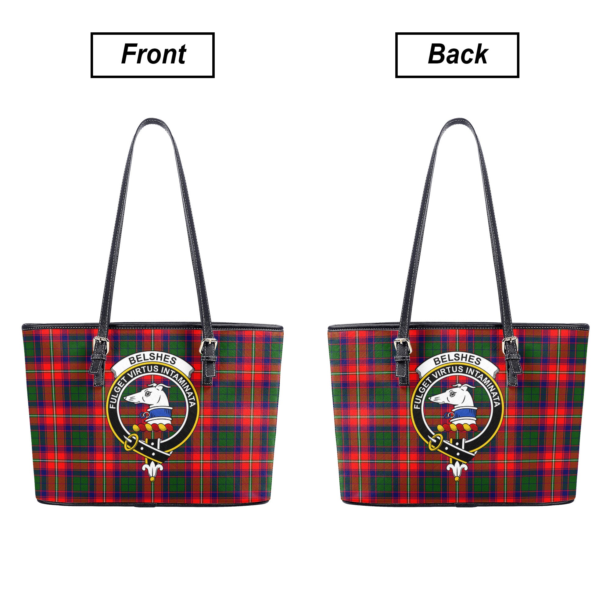 Belshes Tartan Crest Leather Tote Bag