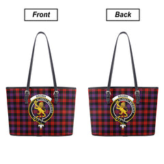 Brown Modern Tartan Crest Leather Tote Bag