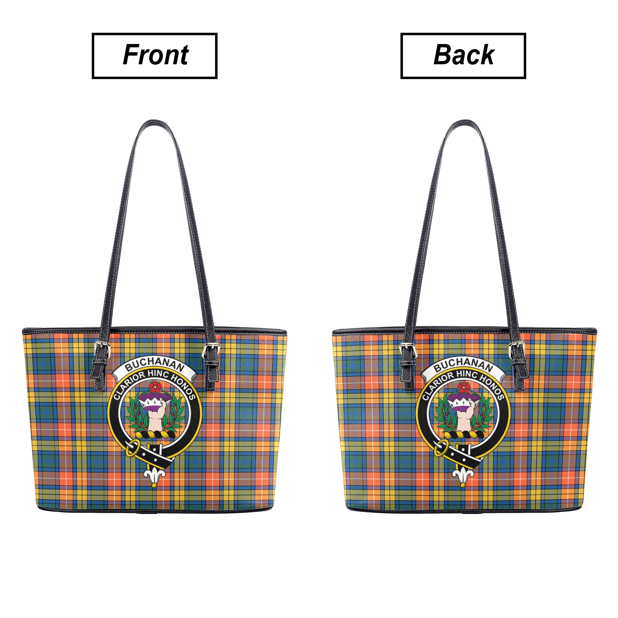 Buchanan Ancient Tartan Crest Leather Tote Bag