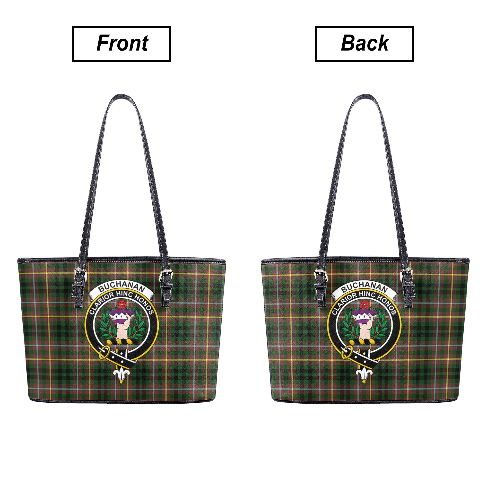 Buchanan Hunting Tartan Crest Leather Tote Bag