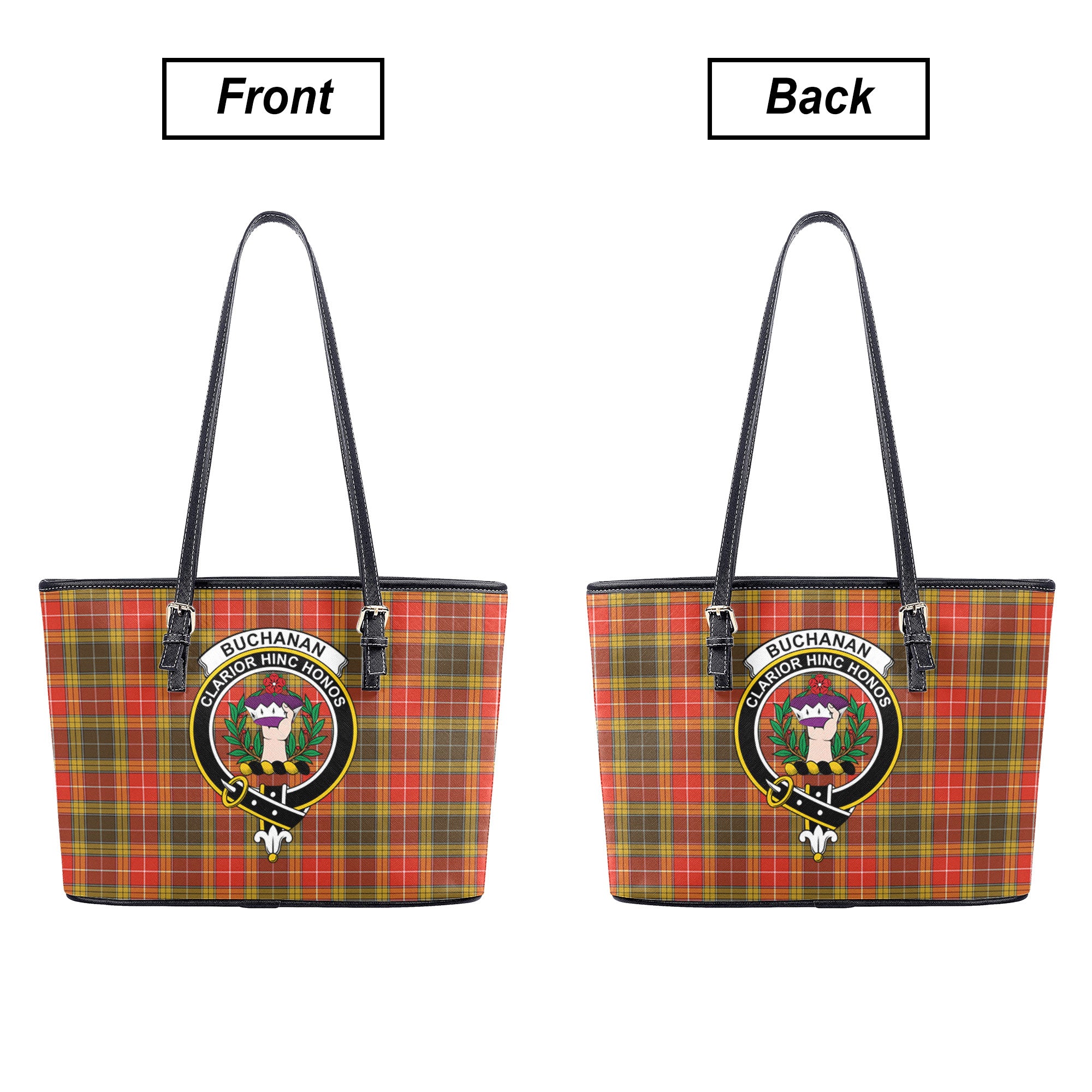 Buchanan Old Set Weathered Tartan Crest Leather Tote Bag