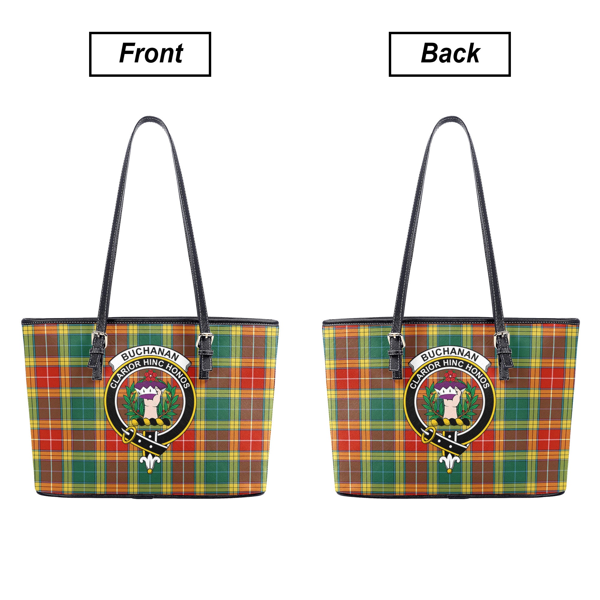 Buchanan Old Sett Tartan Crest Leather Tote Bag