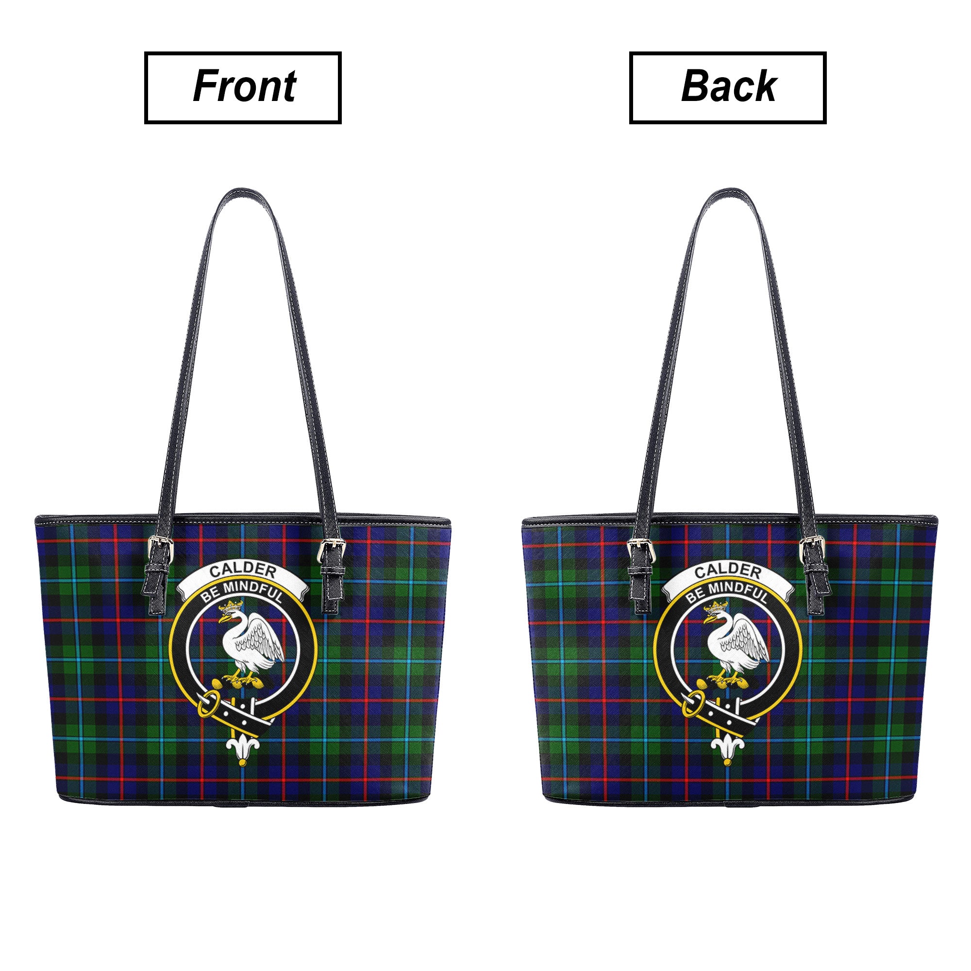 Calder (Calder-Campbell) Tartan Crest Leather Tote Bag