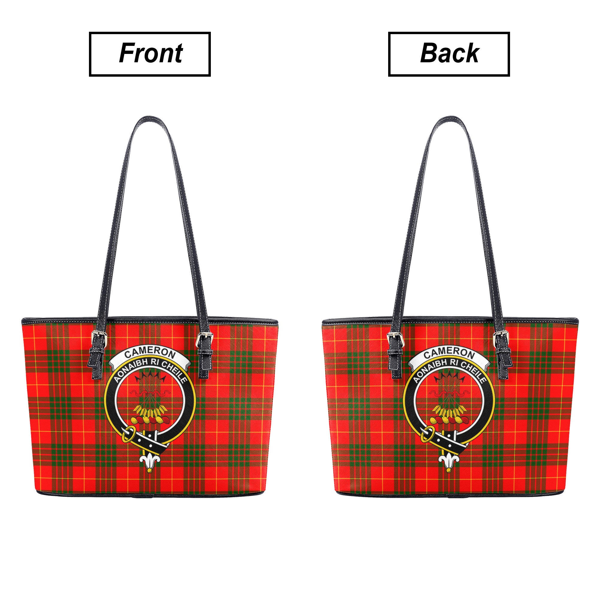 Cameron Modern Tartan Crest Leather Tote Bag