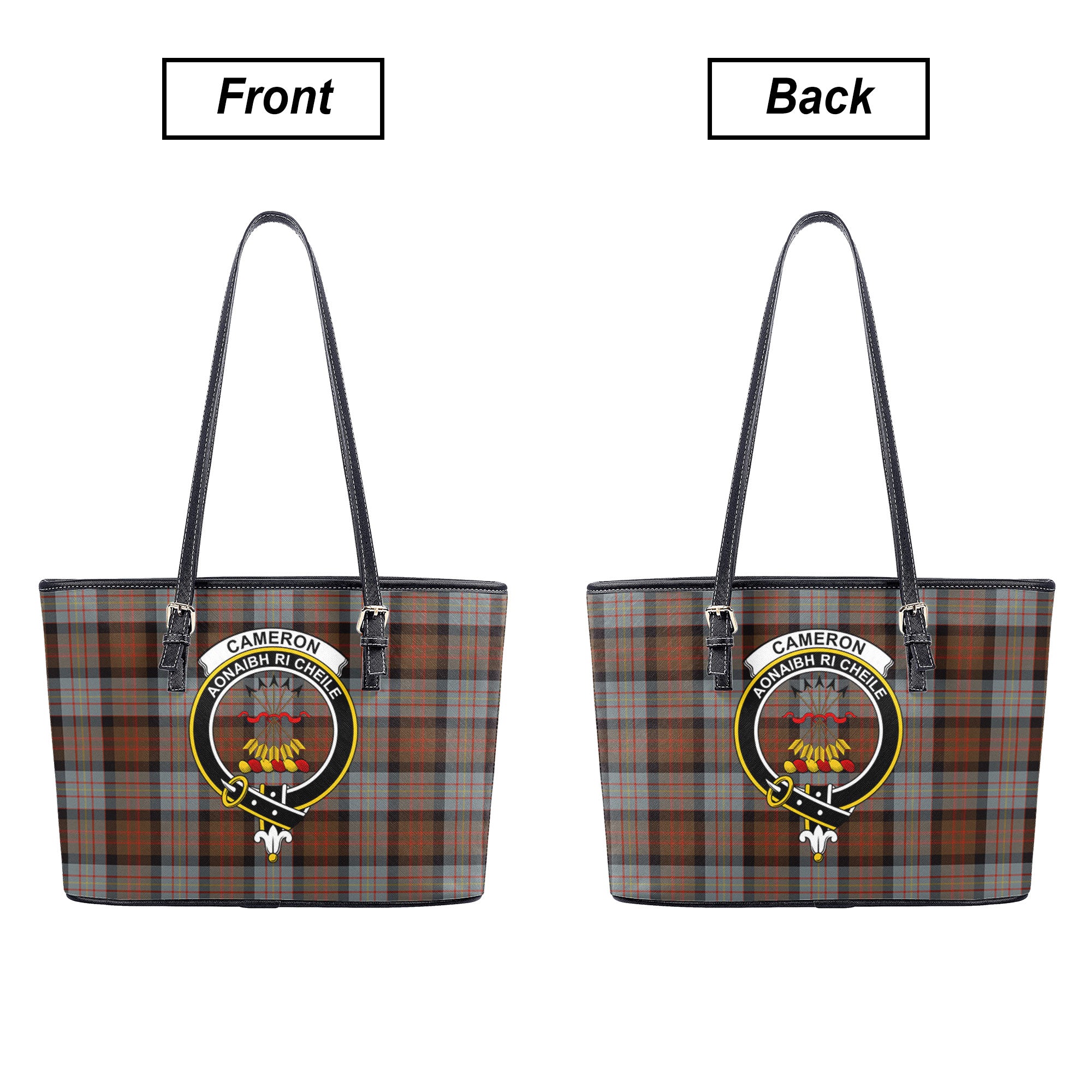 Cameron of Erracht Weathered Tartan Crest Leather Tote Bag